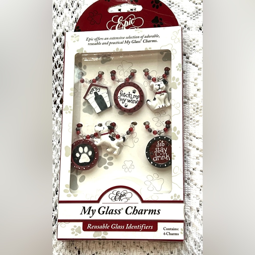 🆕 Doggy Set of 6 wine glass reusable charms dog pooch themed